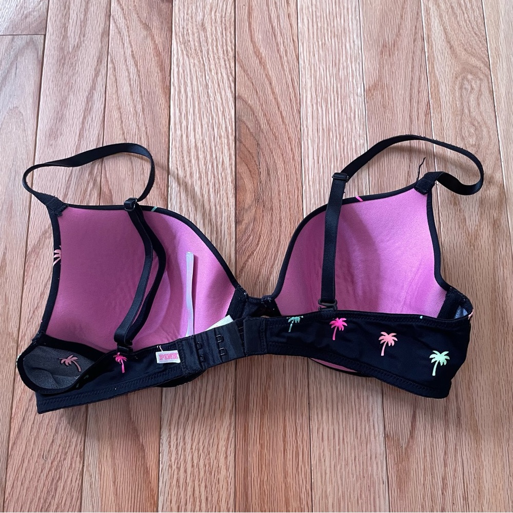 PINK Victoria's Secret Black Palm Tree Bra Womens 36B Wear Everywear T Shirt - Picture 2 of 5